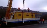 hausboot 17,5 x 4m laden transport und kranarbeiten